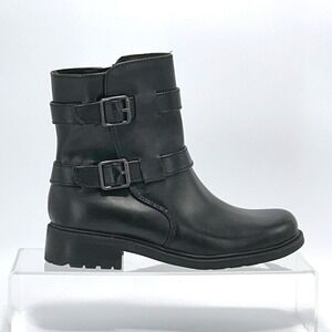 boc b.o.c. Size 6.5 Black Buckle Moto Biker Ankle Boots $129 Side Zip Chunky NEW